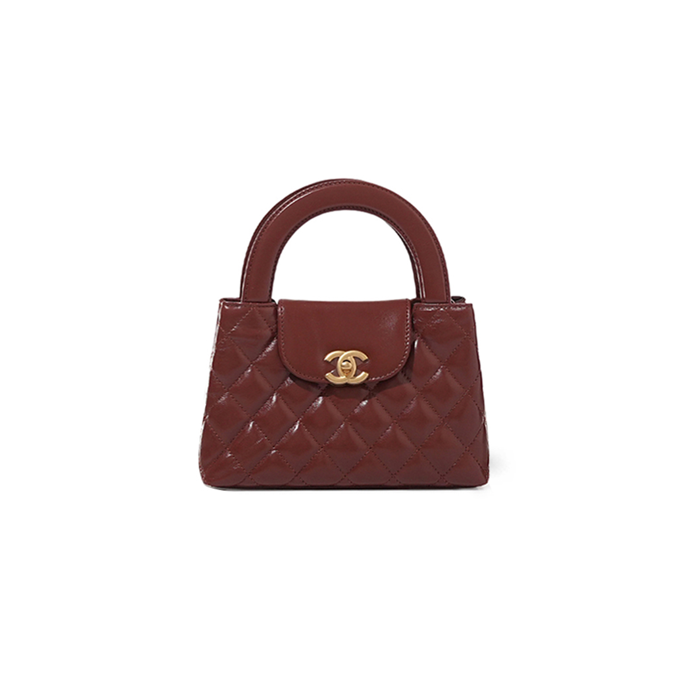 CHANEL BROWN QUILTED CALFSKIN MINI KELLY BRUSHED GOLD HARDWARE AS4416 (19*13*7cm)